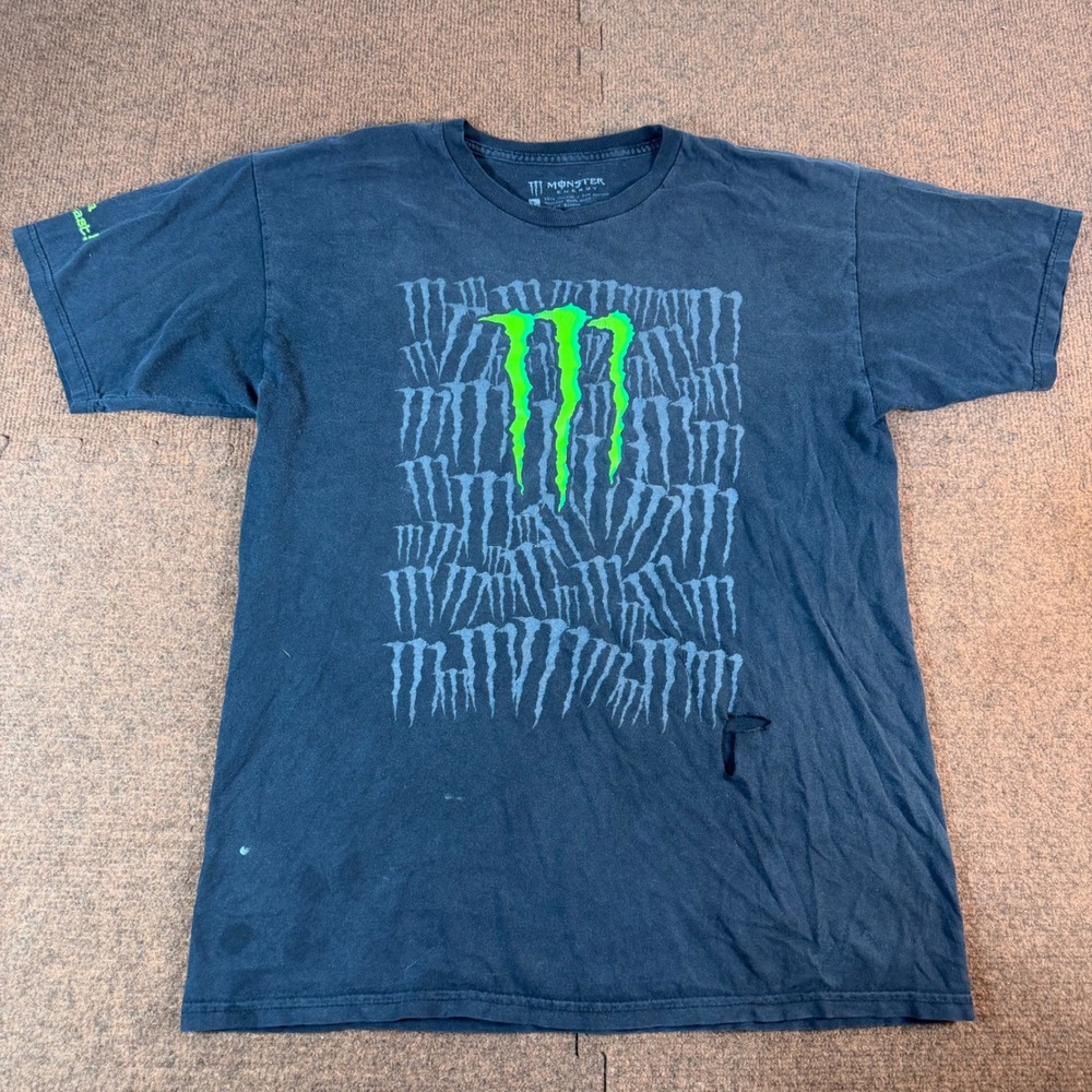 Monster Energy T Shirt Mens Large Black Graphic Logo Unleash The Beast Cotton L